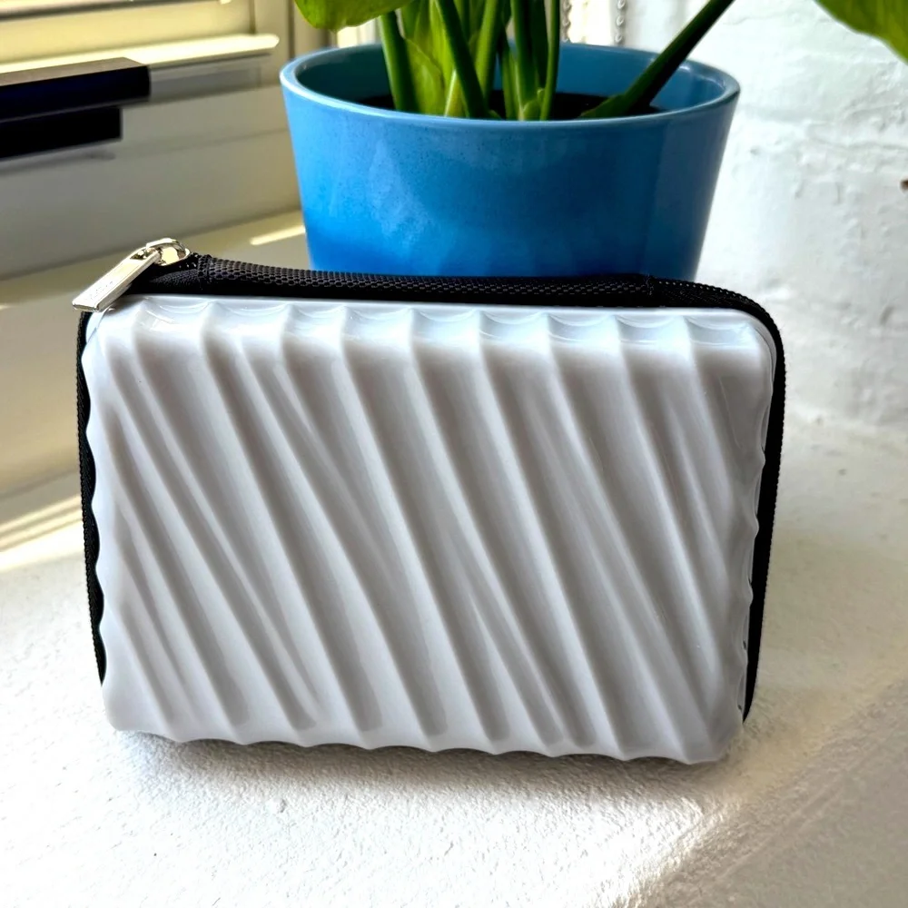 TUMI Mini Hard Case Travel Toiletry Bag Silver Light Gray
